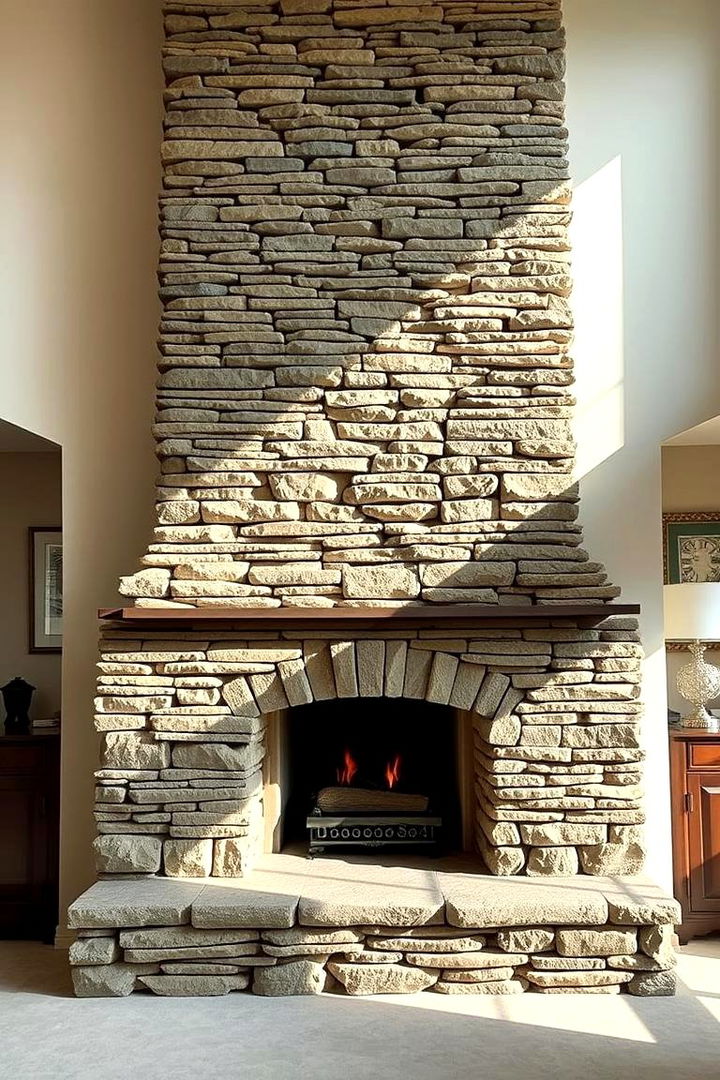Cascading Waterfall Effect - 22 Stacked Stone Fireplace Ideas