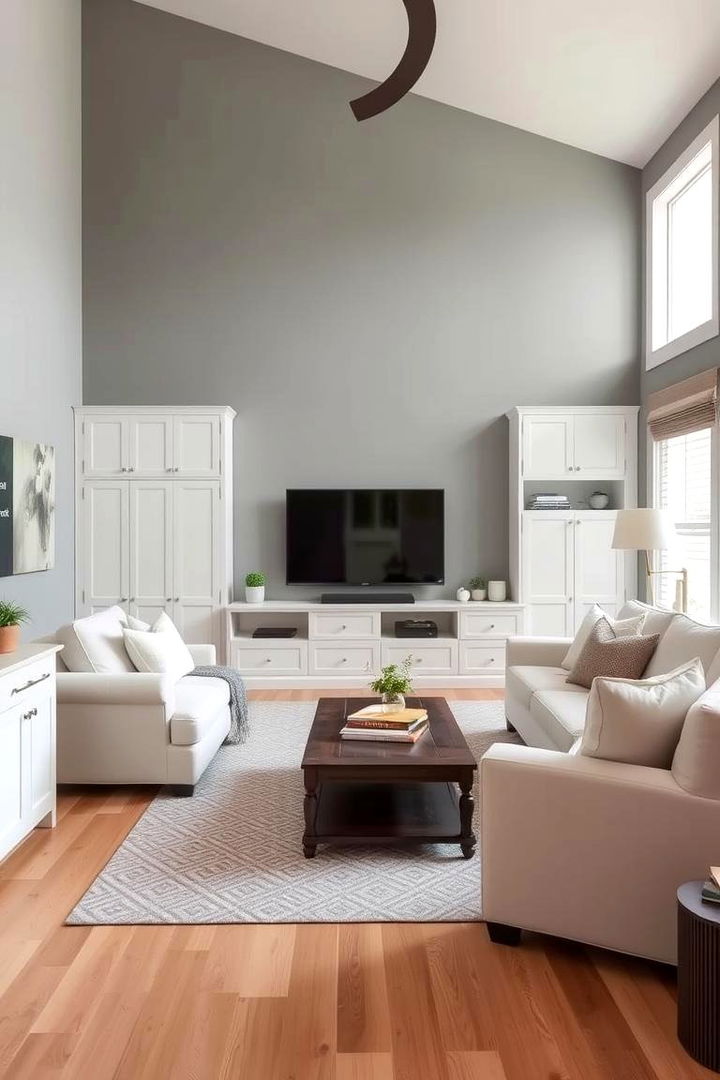Casual Family Room Harmony - 22 Grey and White House Interior Design Ideas