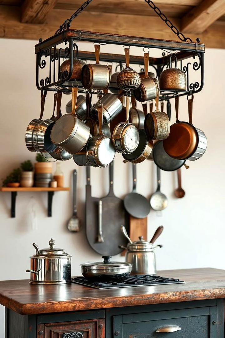Casual Pot Rack Display - 22 Country Kitchen Ideas