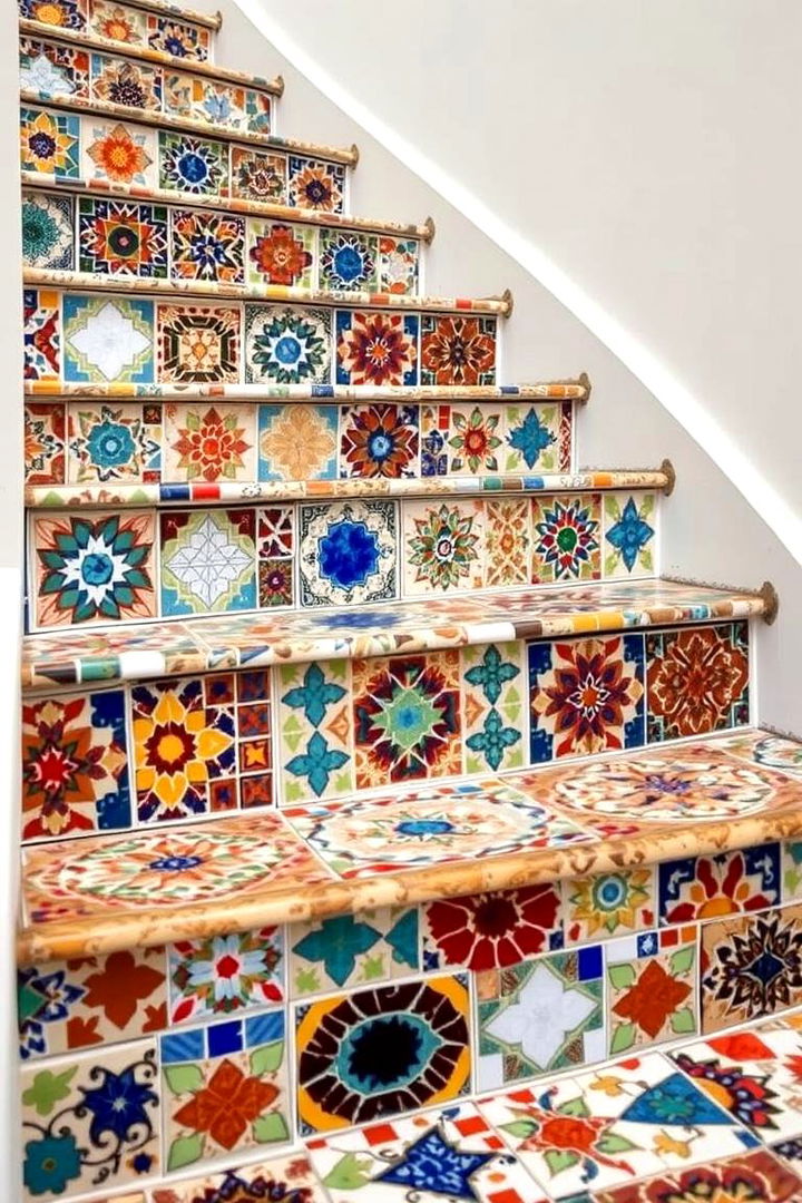 Ceramic Mosaic Stair Risers with Artistic Flair - 22 Stair Riser Ideas