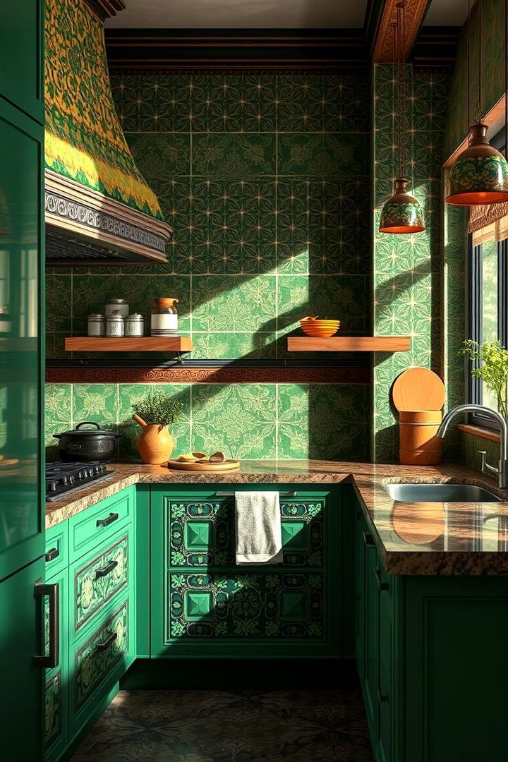 Ceramic Pattern Play - 22 Green and Brown Kitchen Ideas