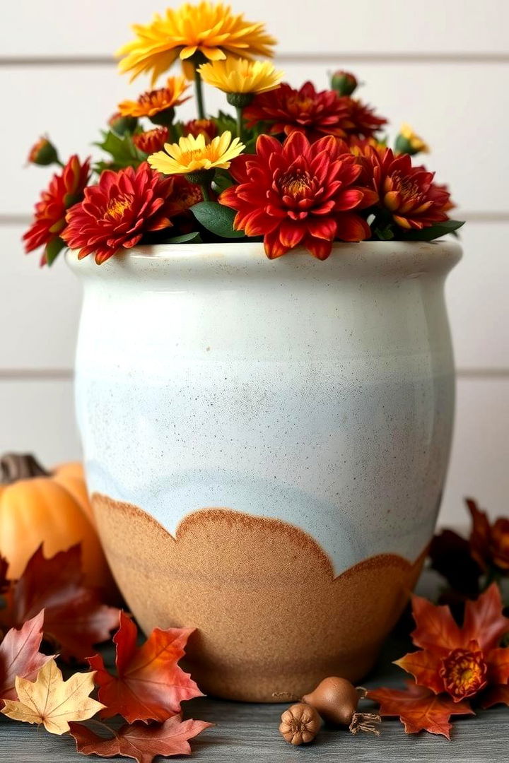Ceramic Planter with Earthy Patterns - 22 Fall Planter Ideas