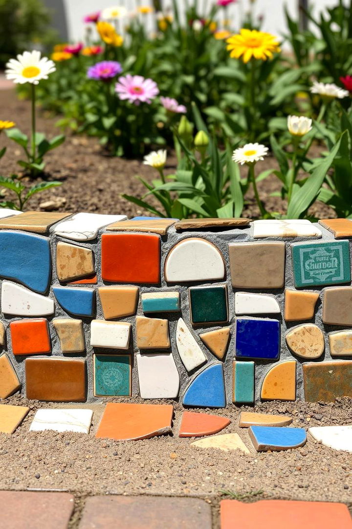 Ceramic Tile Edging from Broken Ceramics - 22 Recycled Garden Edging Ideas