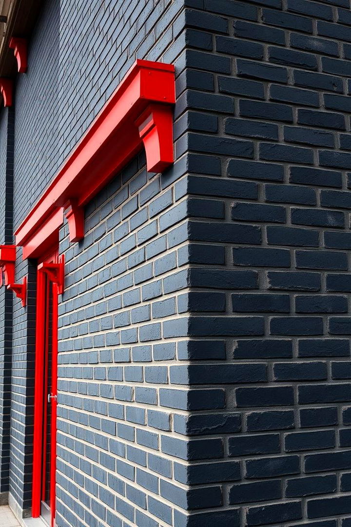 Charcoal Brick with Vibrant Red Accents - 22 Exterior Brick and Paint Color Combinations