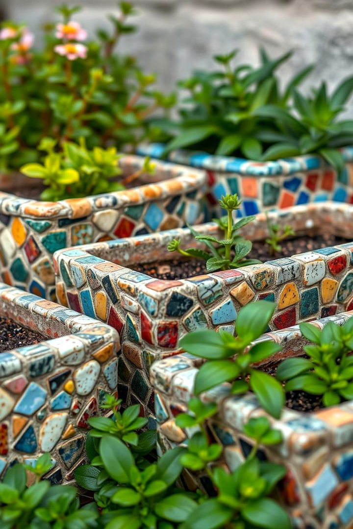 Charming Mosaic Planter Boxes - 22 Mosaic Garden Ideas