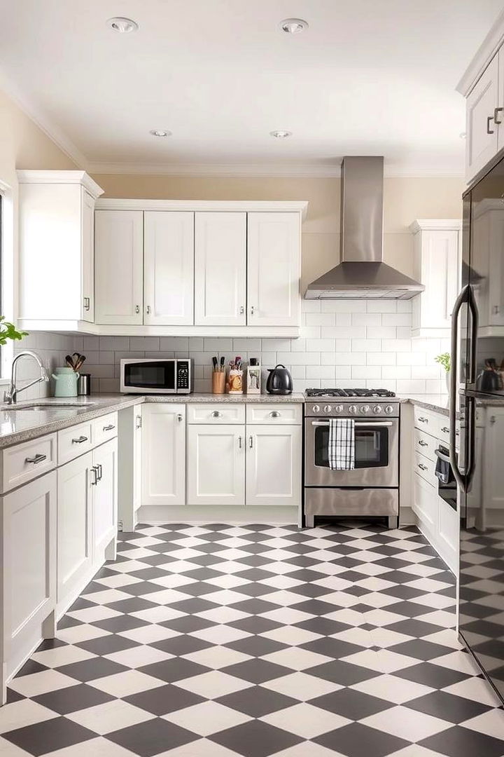 Checkerboard Floor Charm - 22 Grey and White Kitchen Ideas