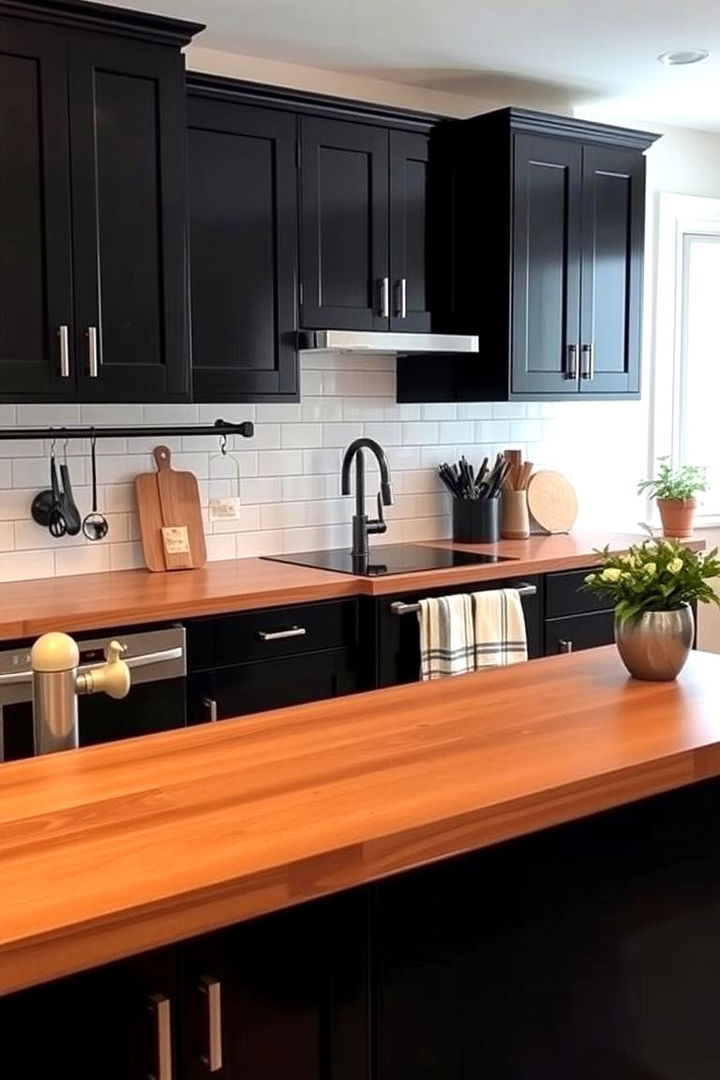 Chic Accessories and Hardware - 22 Kitchen With Black Cabinets And Wood Countertops Ideas