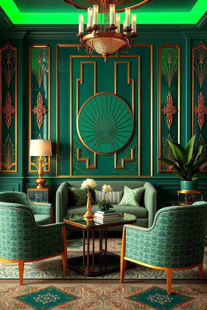 Chic Art Deco Influences - 22 Emerald Green and Gold Living Room Ideas