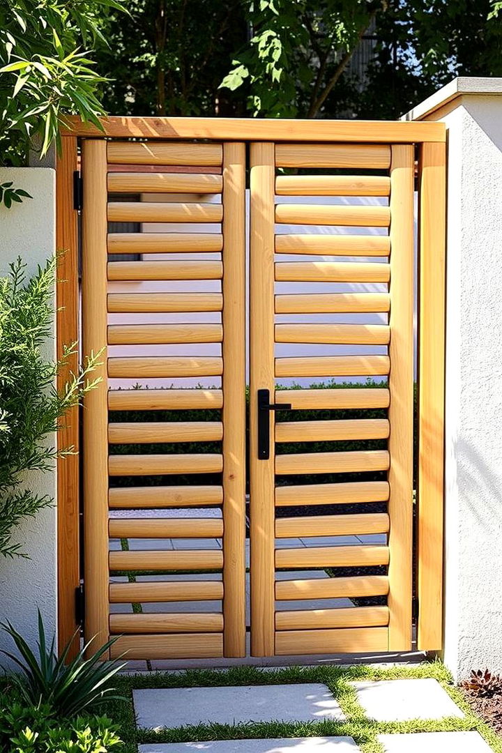 Chic Bamboo Slat Accented Gate - 22 Japanese Garden Gate Design Ideas