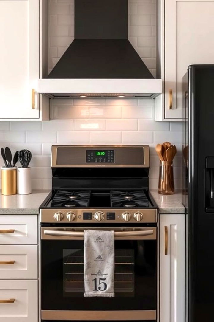 Chic Black Appliances with Subtle Gold Accents - 22 Black and Gold Kitchen Ideas