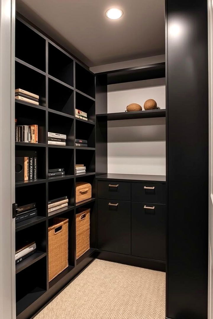 Chic Black Shelving and Storage - 22 black basement ideas