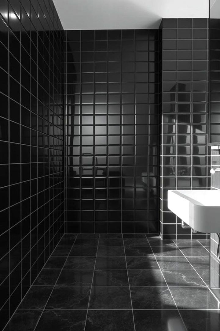 Chic Black Tiles - 22 Black and Gold Bathroom Ideas