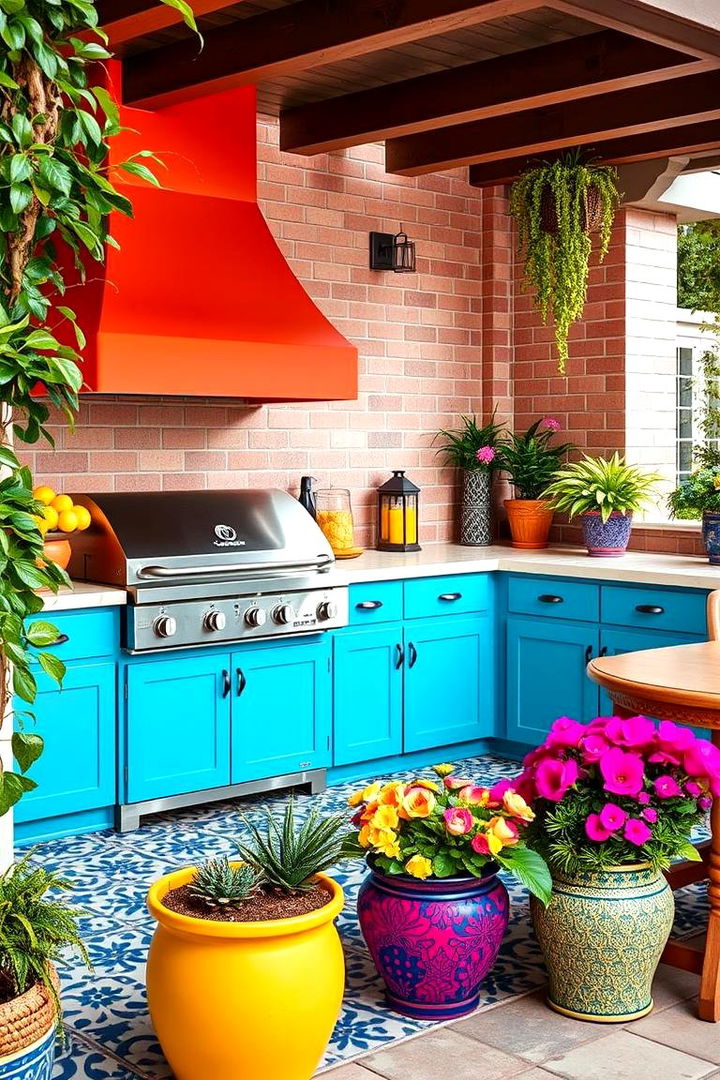 Chic Colorful Accents - 22 Small Outdoor Kitchen Ideas