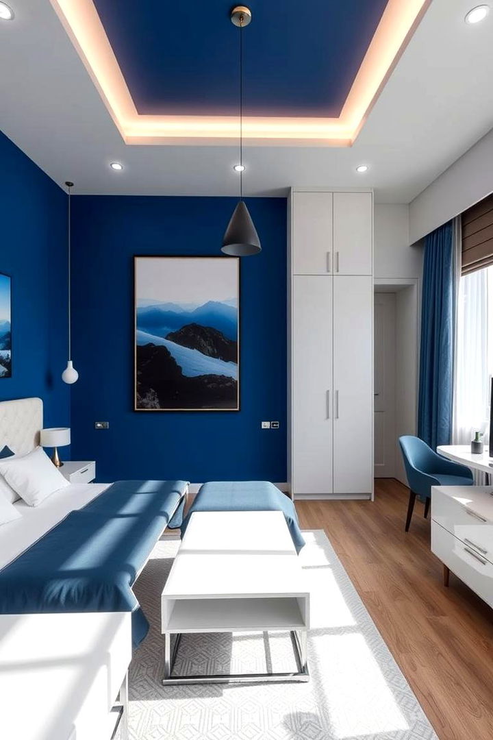 Chic Contemporary Contrast - 22 Blue and White Bedroom Ideas