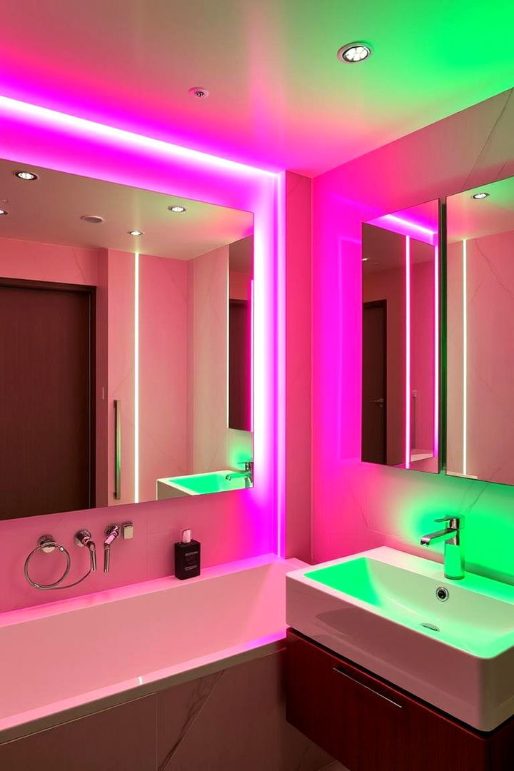 Chic Contemporary with Accent Lighting - 22 Pink and Green Bathroom Design Ideas