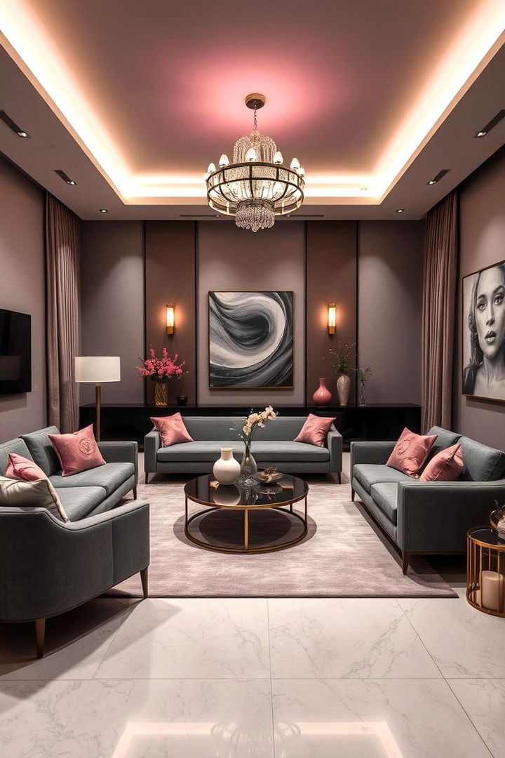 Chic Contrasts in Lighting and Furnishings - 22 Pink and Grey Living Room Ideas