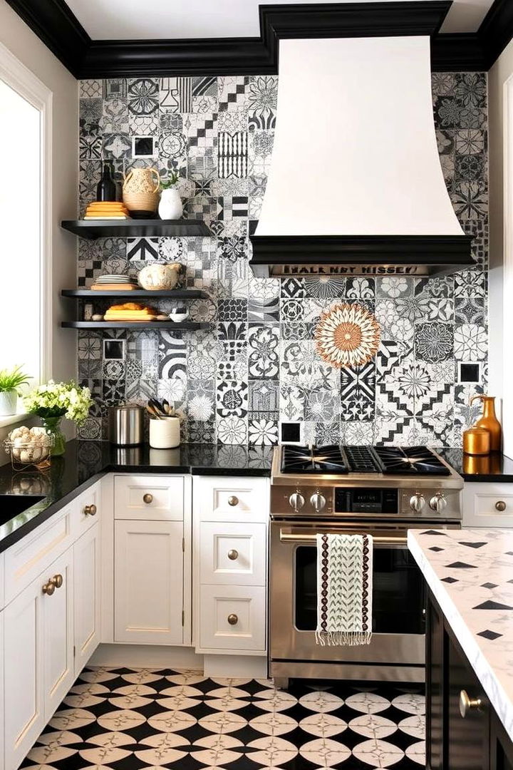 Chic Eclectic Fusion - 22 Black and White Kitchen Backsplash Ideas