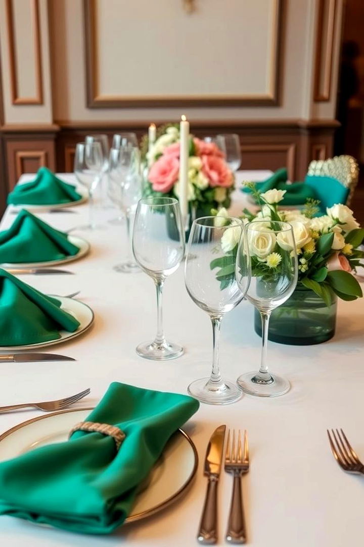 Chic Emerald Table Settings - 22 Emerald Green Wedding Ideas