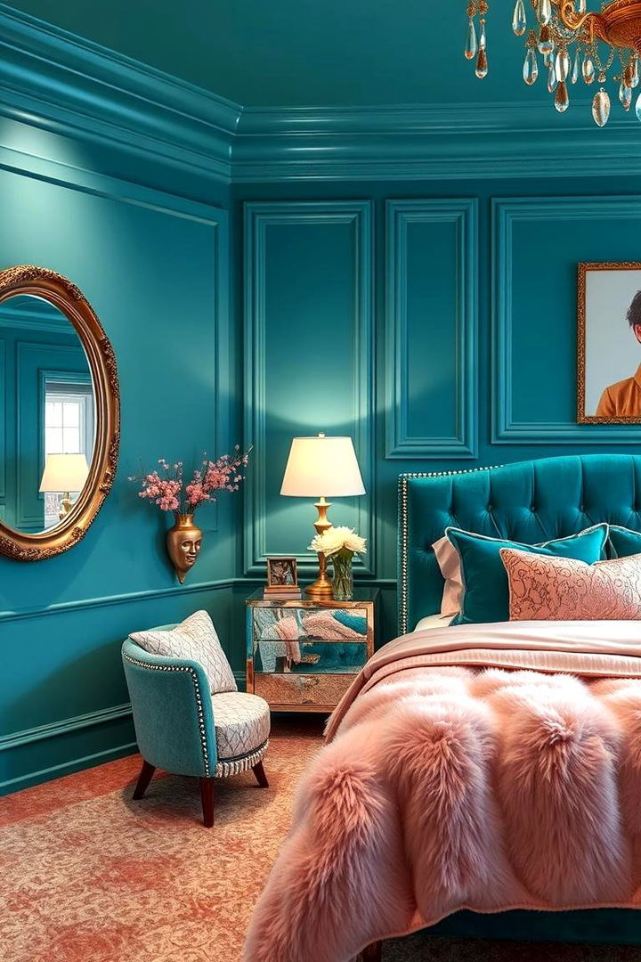 Chic Glam with Teal Accents - 22 Teal and Pink Bedroom Ideas
