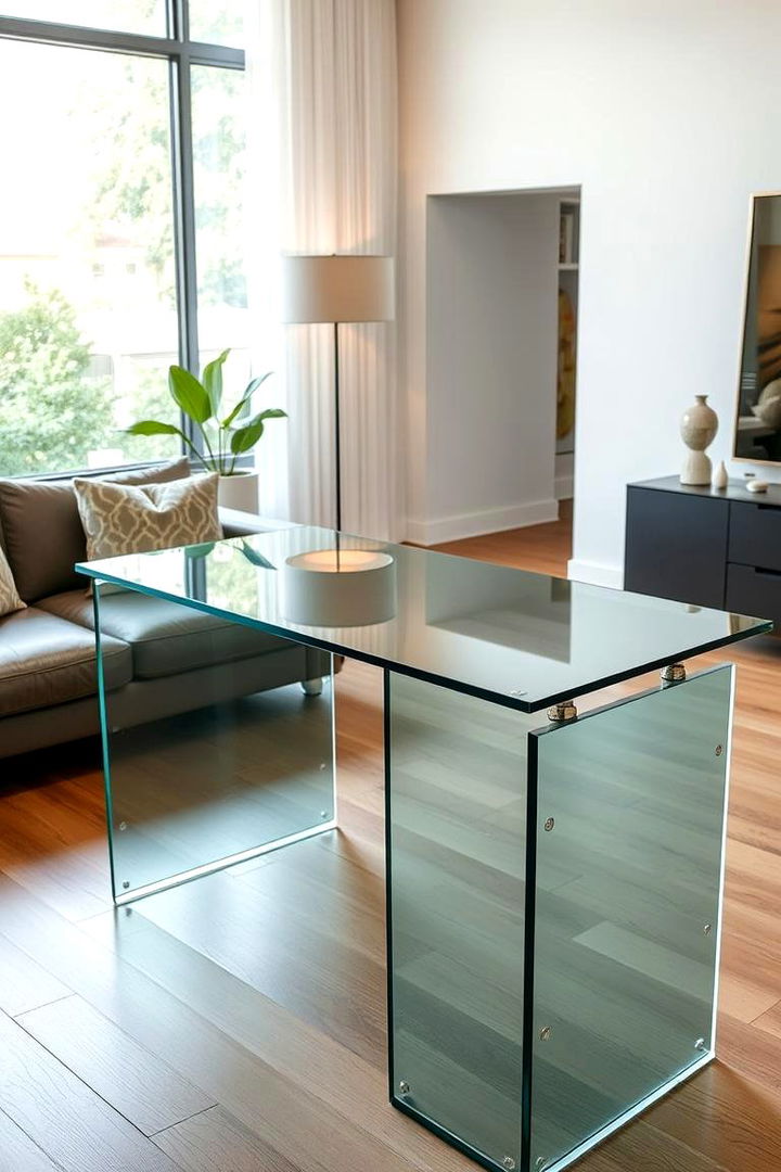 Chic Glass Desk for Contemporary Living - 22 Desk in Living Room Ideas