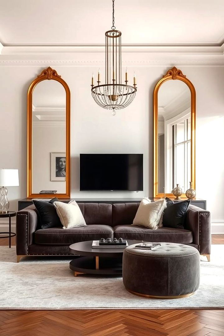 Chic Gold Mirrors - 22 Black and Gold Living Room Ideas