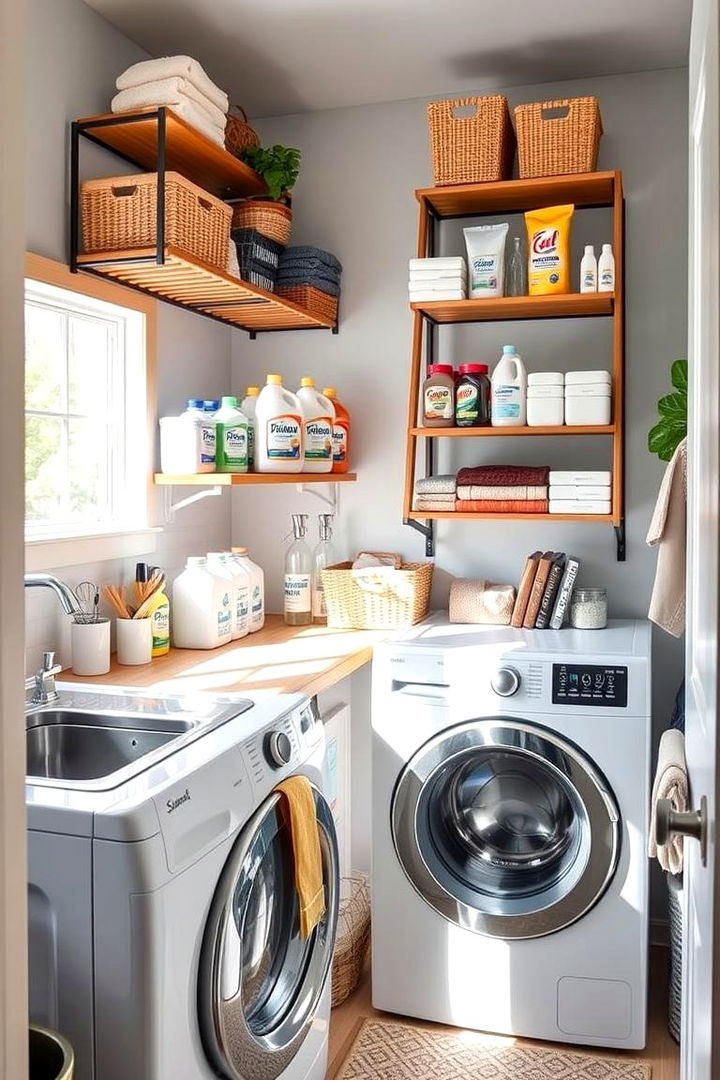 Chic Ladder Shelves - 22 Laundry Room Shelf Ideas