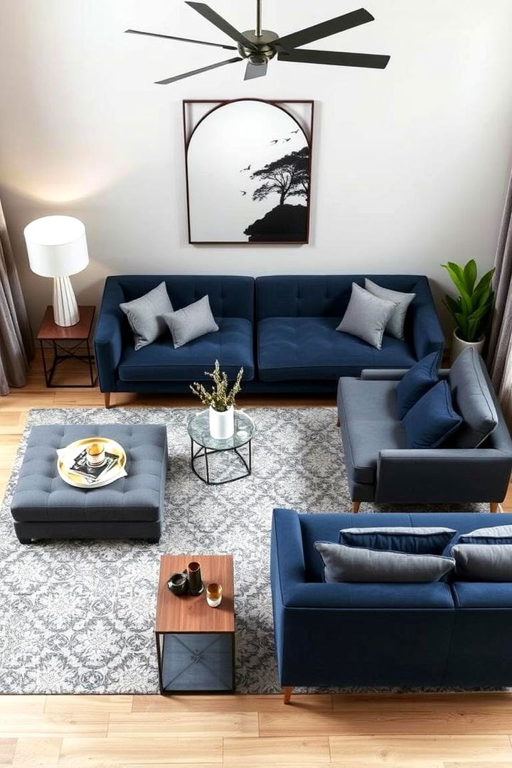 Chic Modern Furniture Layout - 22 Navy Blue and Grey Living Room Ideas