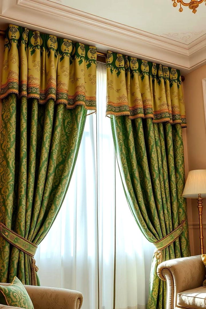 Chic Patterned Curtains - 22 Green and Gold Living Room Ideas
