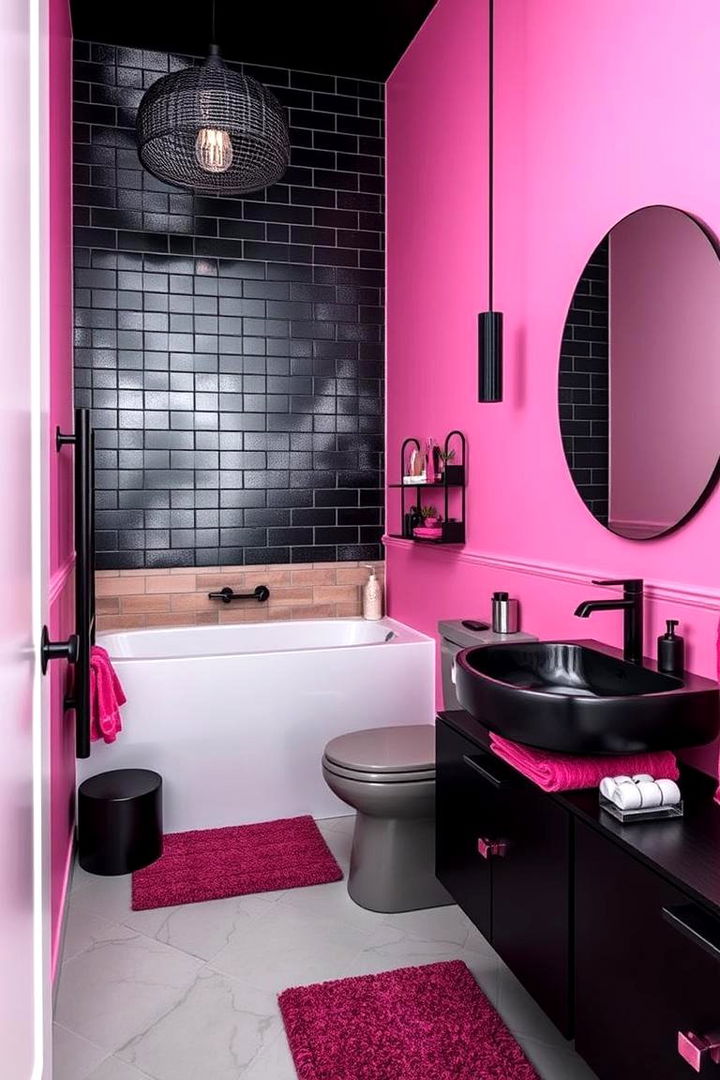 Chic Pink and Black Contrast - 22 Pink Bathroom Ideas