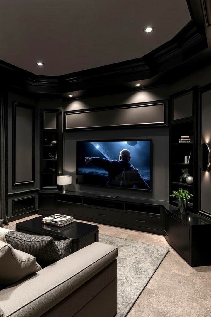 Cinematic Ambiance Settings - 22 living room grey walls black trim