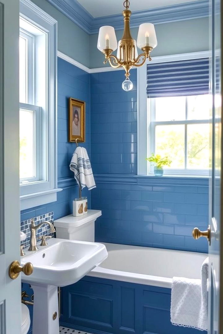 Classic Bath with Modern Blue - 22 Blue and Gold Bathroom Ideas