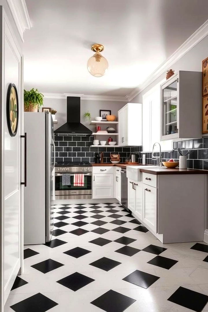 Classic Checkerboard Black Kitchen Floor - 22 Black Kitchen Floor Ideas