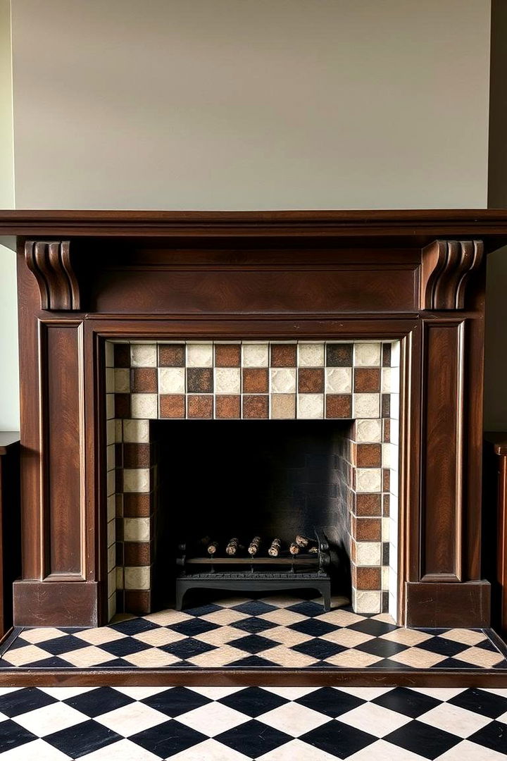 Classic Checkerboard Drama - 22 Farmhouse Fireplace Tile Ideas