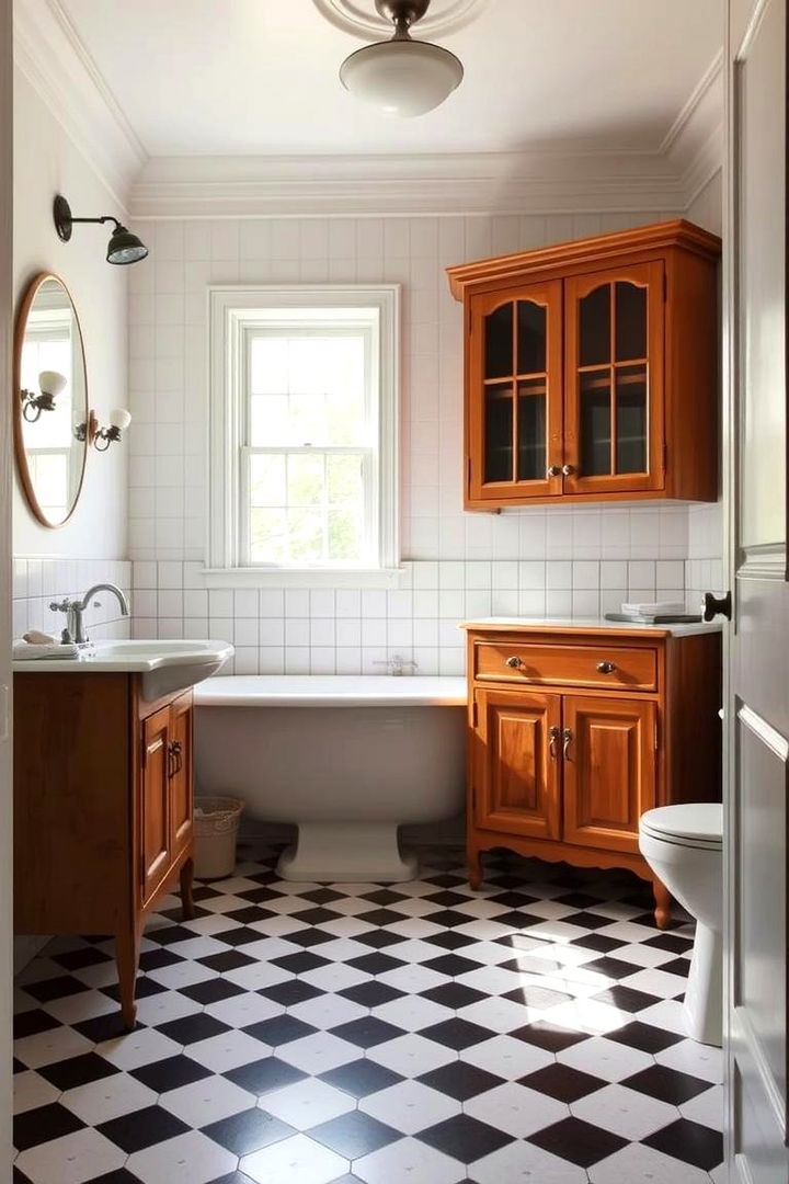 Classic Checkered Flooring - 22 Vintage Bathroom Ideas