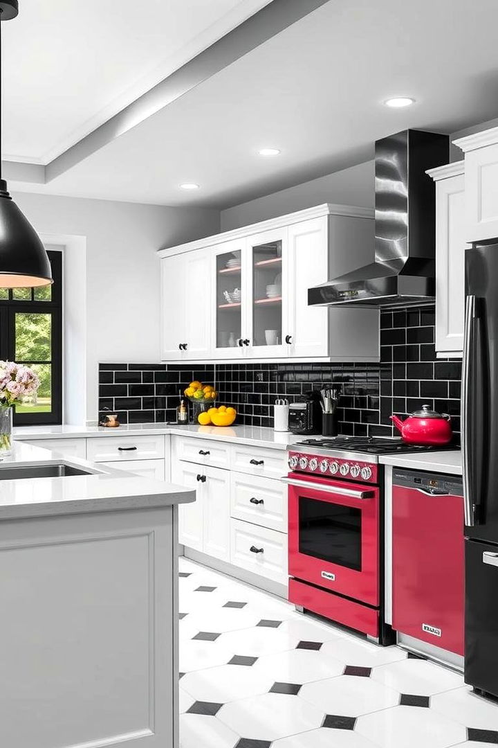 Classic Contrast with Color Pops - 22 Kitchen With Colored Appliances Ideas