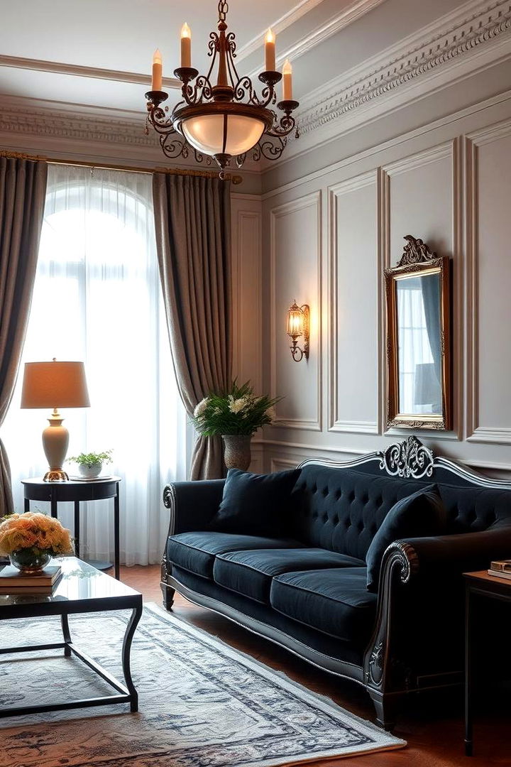 Classic Elegance Emphasized by a Black Couch - 22 Black Couch Living Room Ideas