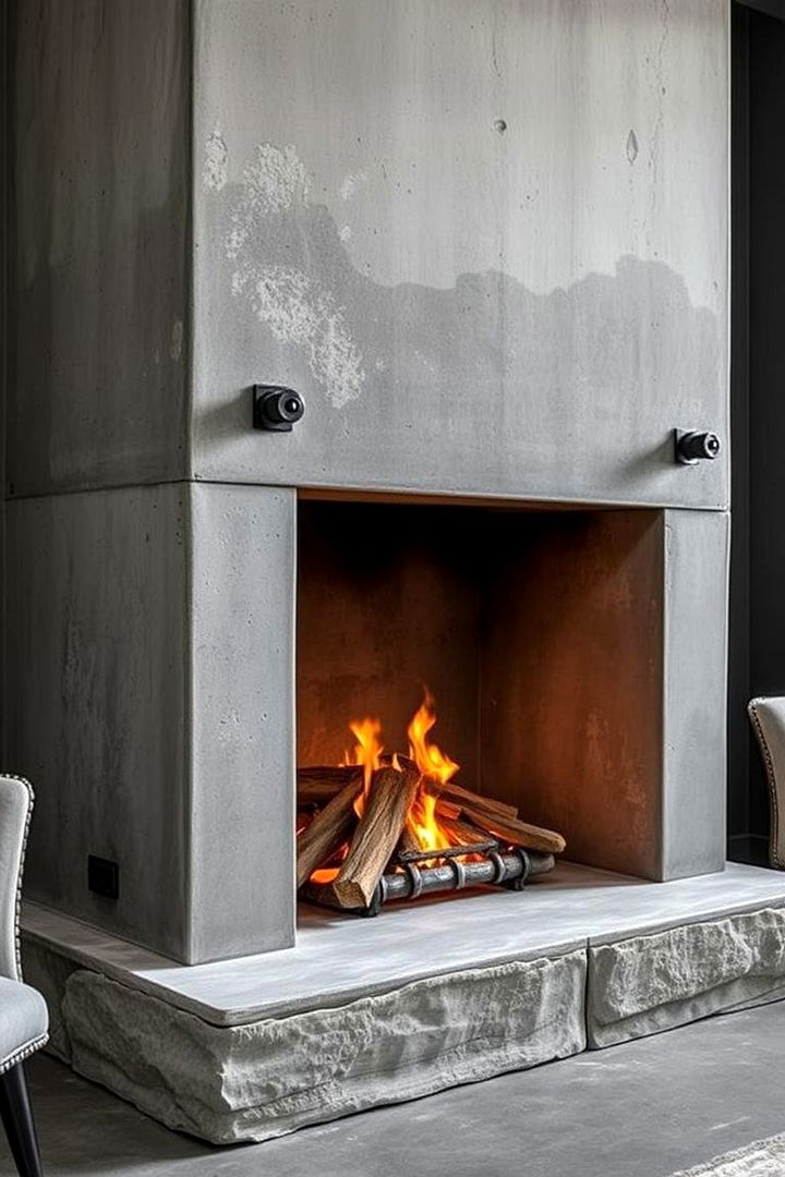 Classic Industrial Concrete Fireplace - 22 Concrete Fireplace Ideas