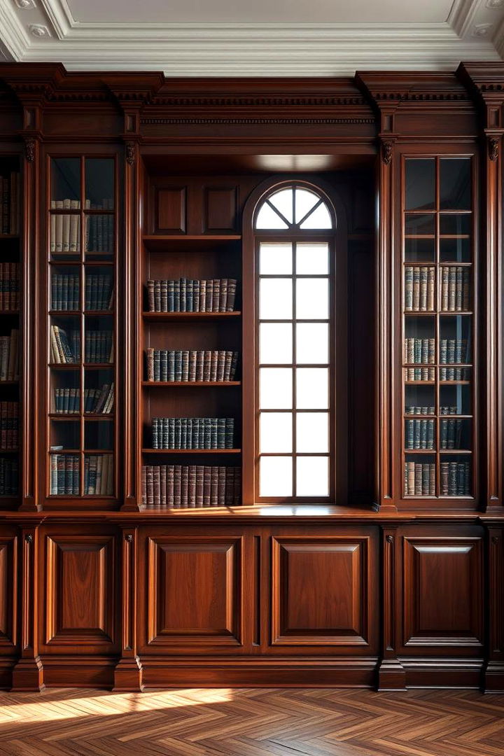 Classic Library Bookcase with Window Backdrop - 22 Bookcases Around Window Design Ideas