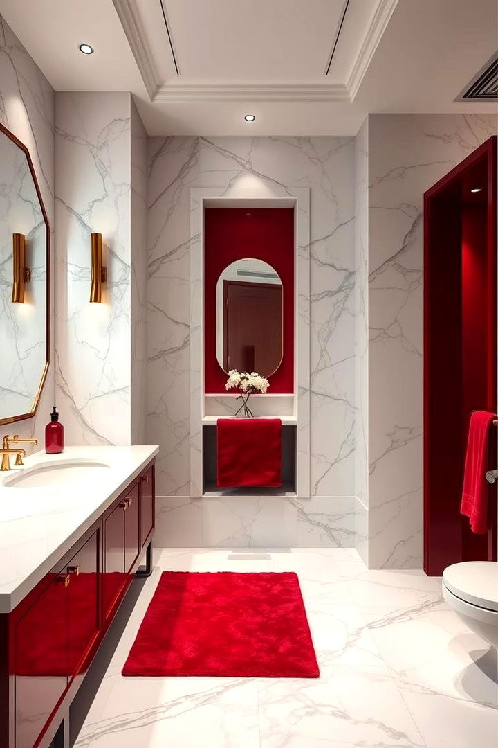 Classic Marble and Red Combination - 22 Red Bathroom Ideas