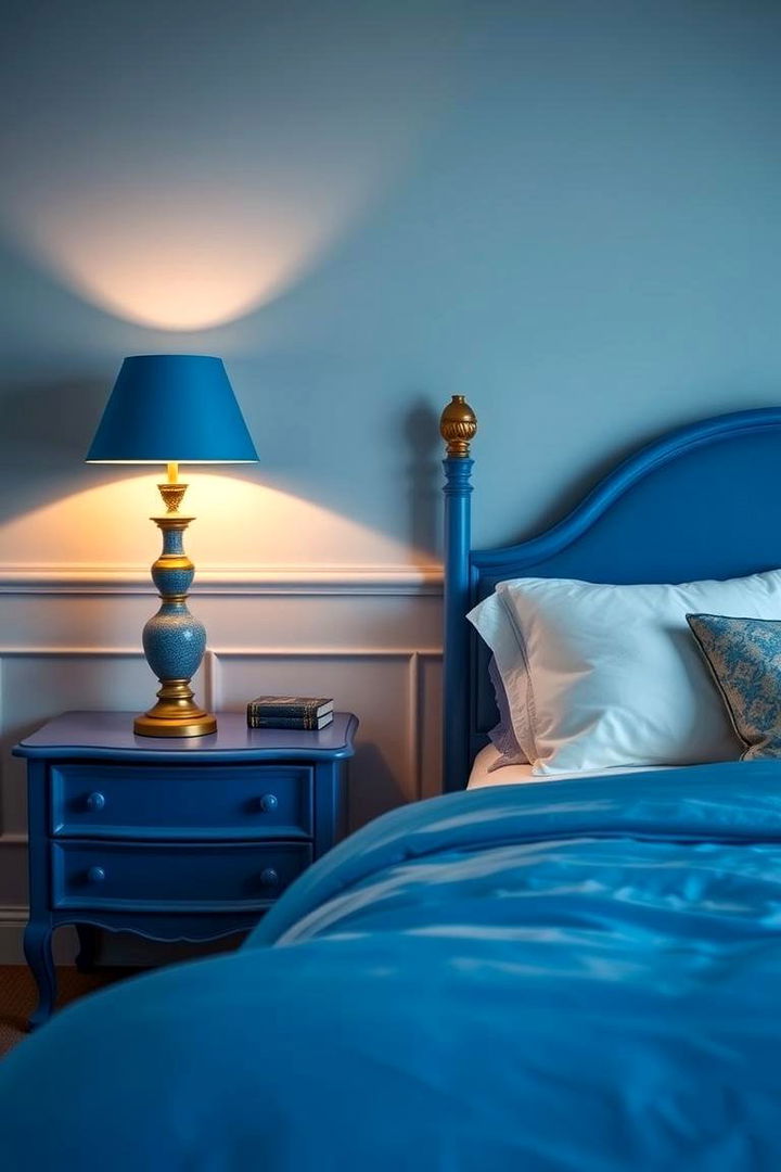 Classic Nightstands and Lamps - 22 Royal Blue Bedroom Ideas