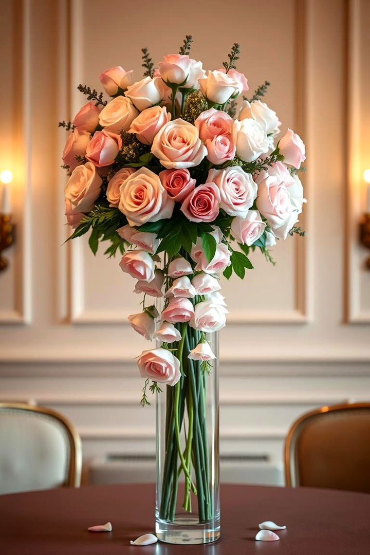 Classic Tall Vases with Roses - 22 Tall Wedding Centerpiece Ideas