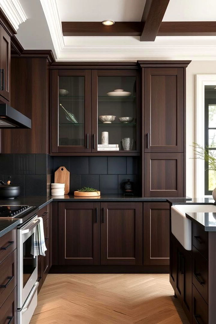 Classic Versatility - 22 Dark Wood Kitchen Cabinets
