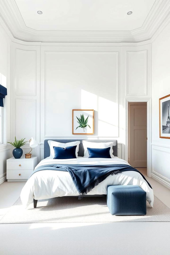 Classic White and Navy - 22 Bedroom Painting Ideas With Two Colors