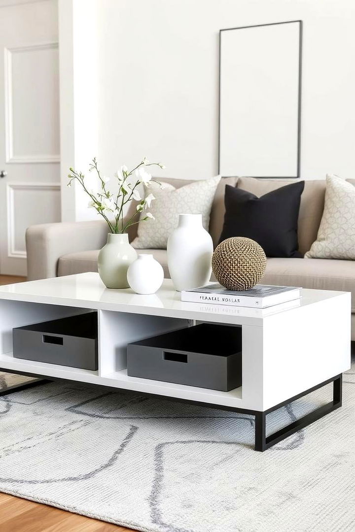 Clean Lines and Functional Storage - 22 Sofa Table Decor Ideas