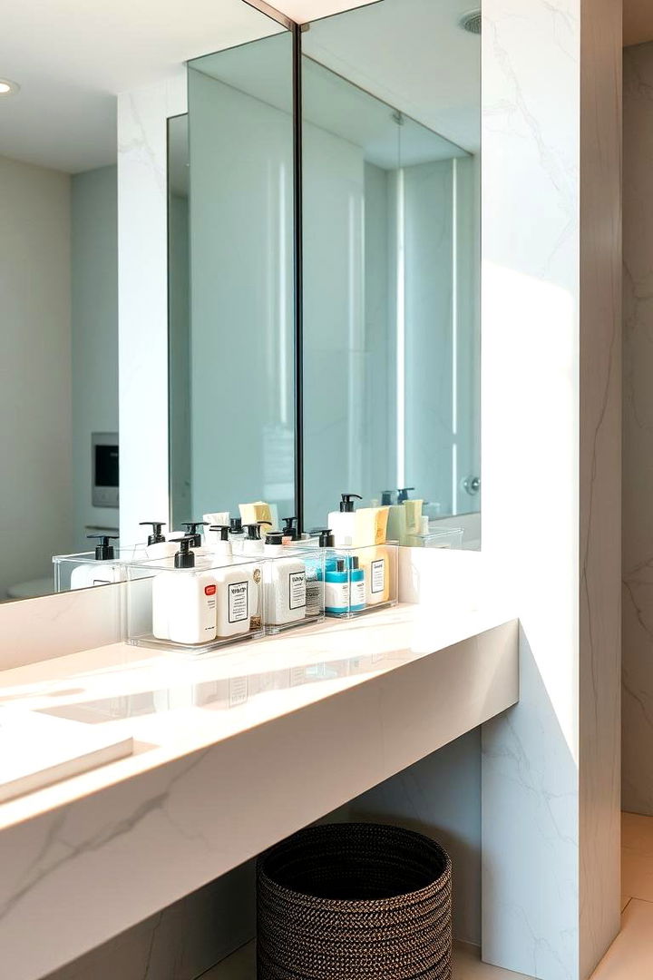 Clear Bins for Visual Clarity on Counter - 22 Bathroom Counter Organization Ideas