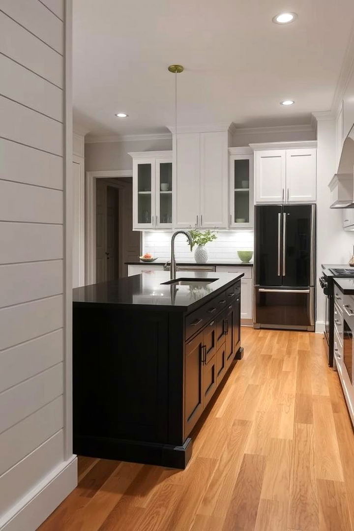Clever Contrast White Shiplap Meets Dark Islands - 22 Kitchen Shiplap Ideas With Kitchen Island Ideas