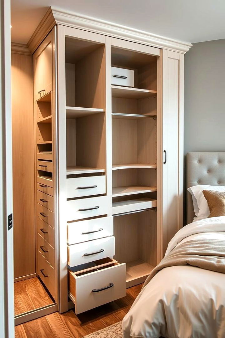 Closet with Drawer Systems - 22 Built-in Wardrobe Ideas Around a Bed