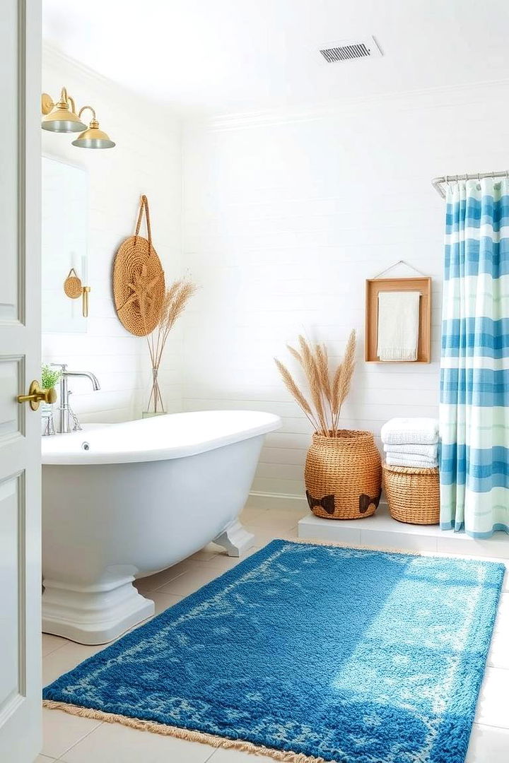 Coastal Blue Accented Vibes - 22 Bathroom Rug Ideas