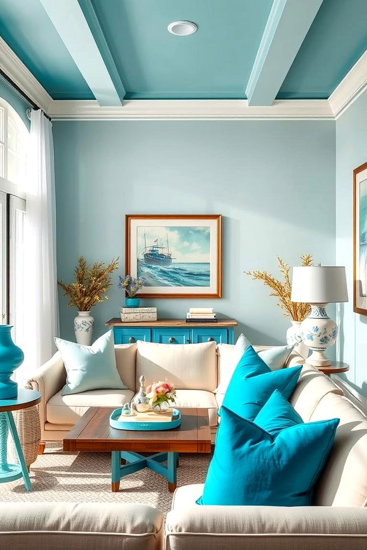 Coastal Blue Accessories - 22 Mediterranean Living Room Ideas