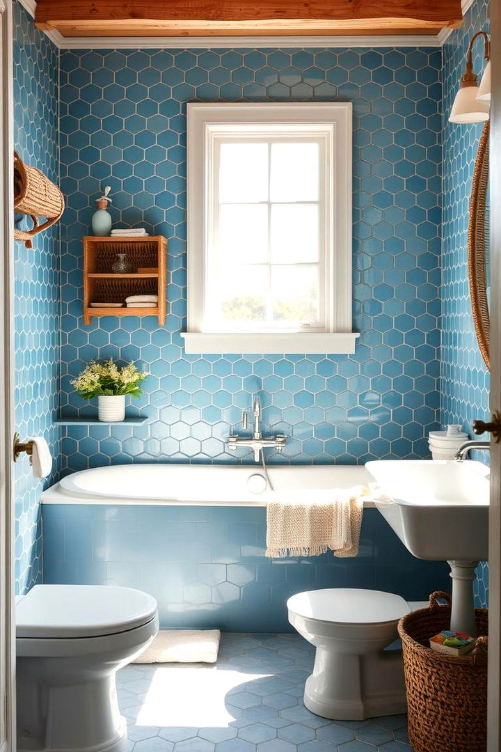 Coastal Blue Inspirations - 22 Hexagon Tiles Ideas for Bathrooms